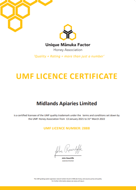 Midlands Apiaries Ltd UMF Certification License